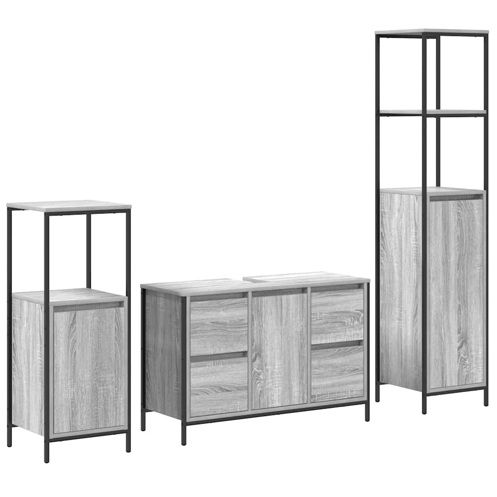 Vonios baldų rinkinys su stalčių 3 pcs Pilkas sonoma ir Juodas