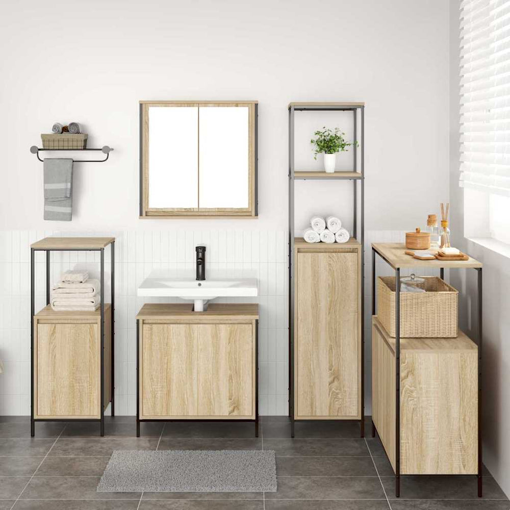 5-Piece Bathroom Furniture Set with Sonoma Oak Engineered Wood