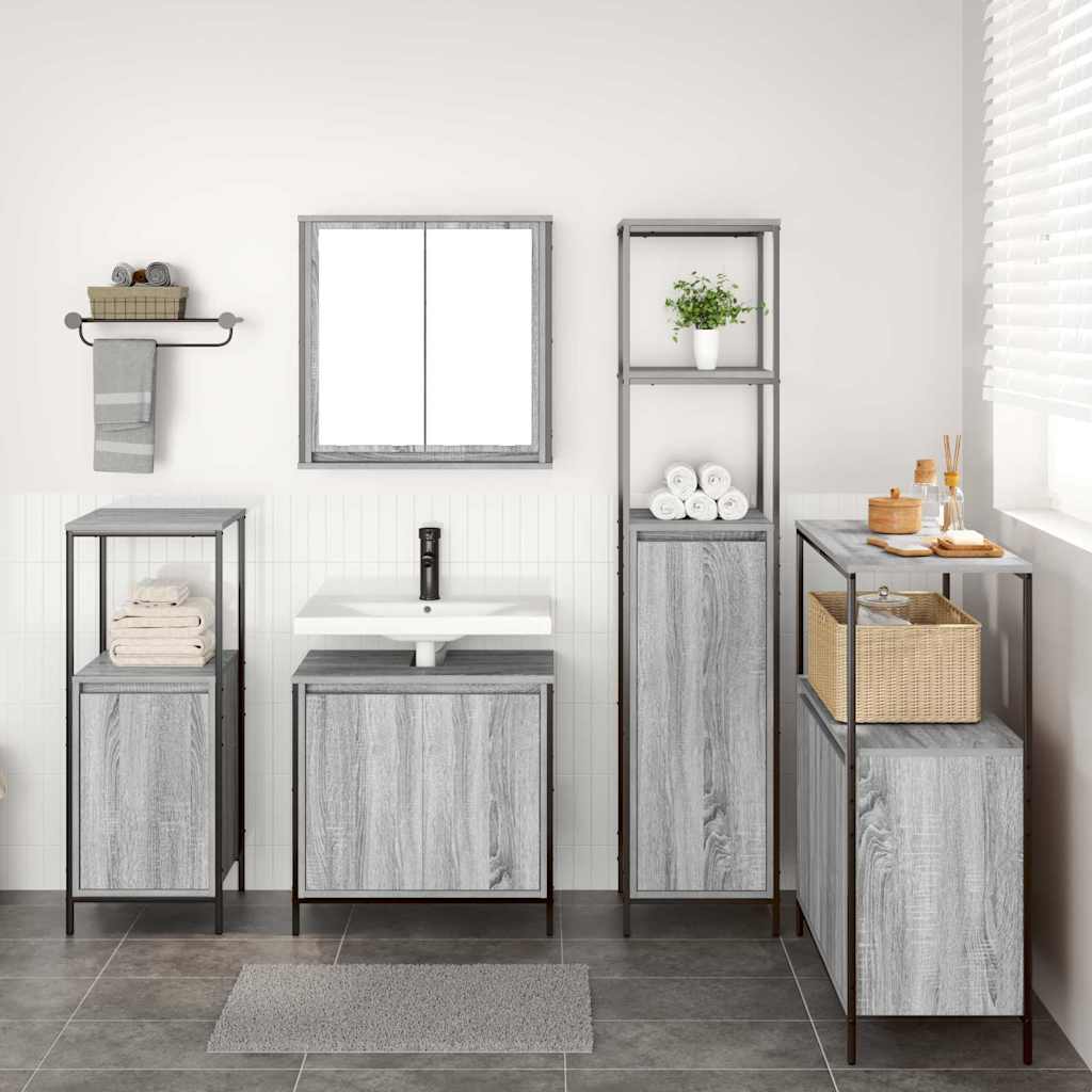 5-piece bathroom furniture set in grey Sonoma engineered wood