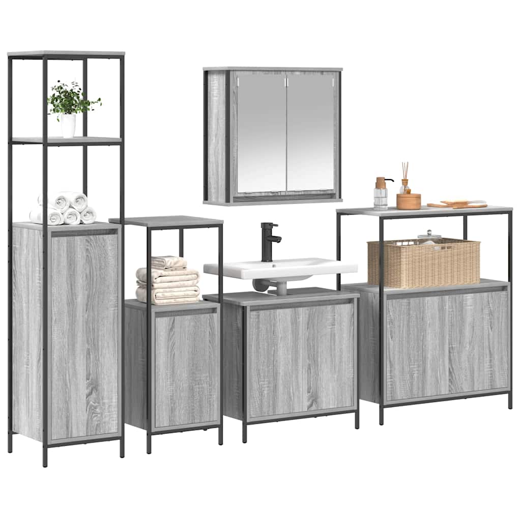 5-piece bathroom furniture set in grey Sonoma engineered wood