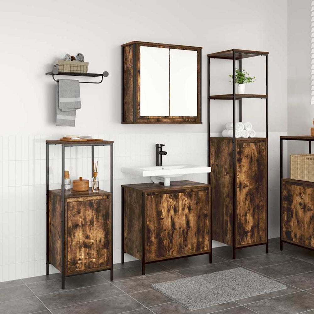 3-piece bathroom furniture set in smoked oak - engineered wood