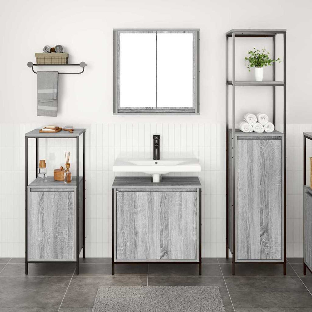 3-piece bathroom cabinet set gray Sonoma engineered wood