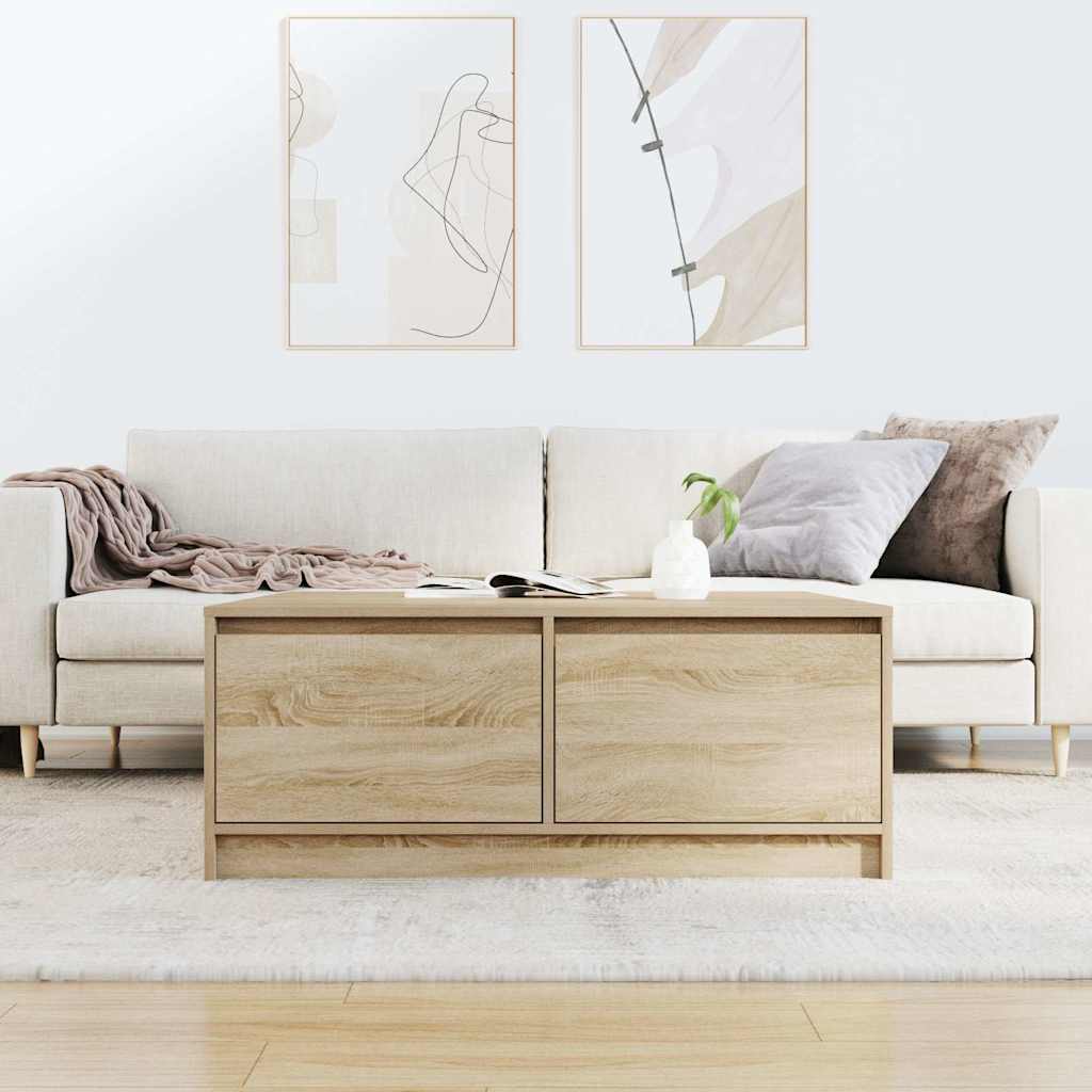 kavos staliukas su stalčiais, sonoma ąžuolas, 100x100x40 cm