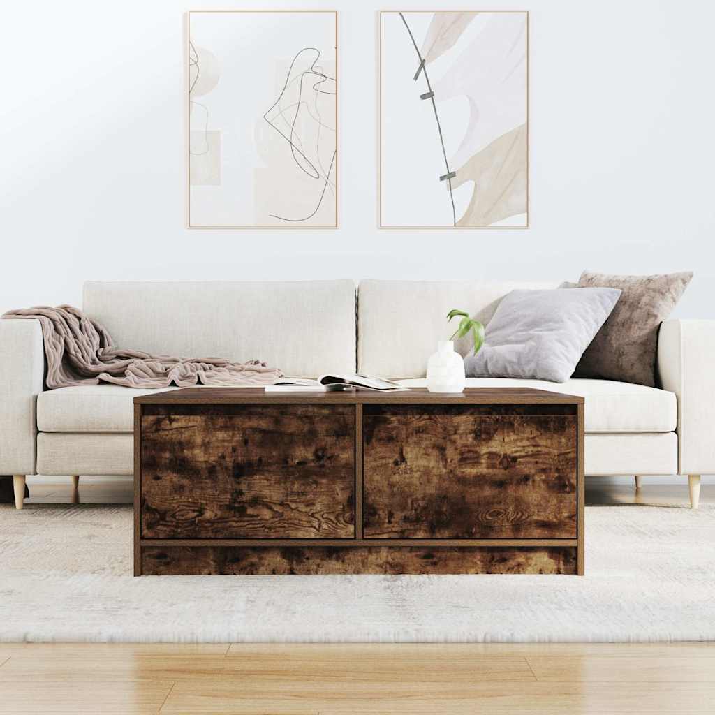 kavos staliukas su stalčiais, rūkytas ąžuolas, 100x100x40 cm