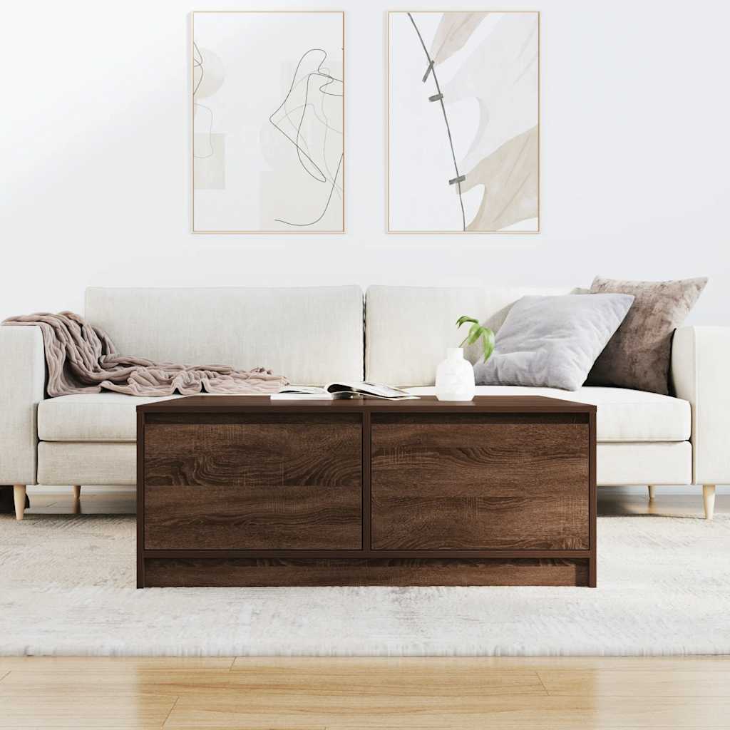 kavos staliukas su stalčiais, rudas ąžuolas, 100x100x40 cm