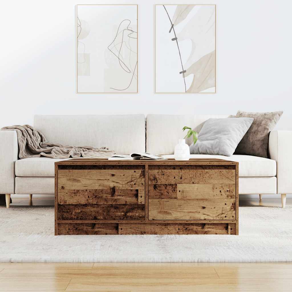 Kavos staliukas su stalčiais, senas medis, 100x100x40 cm