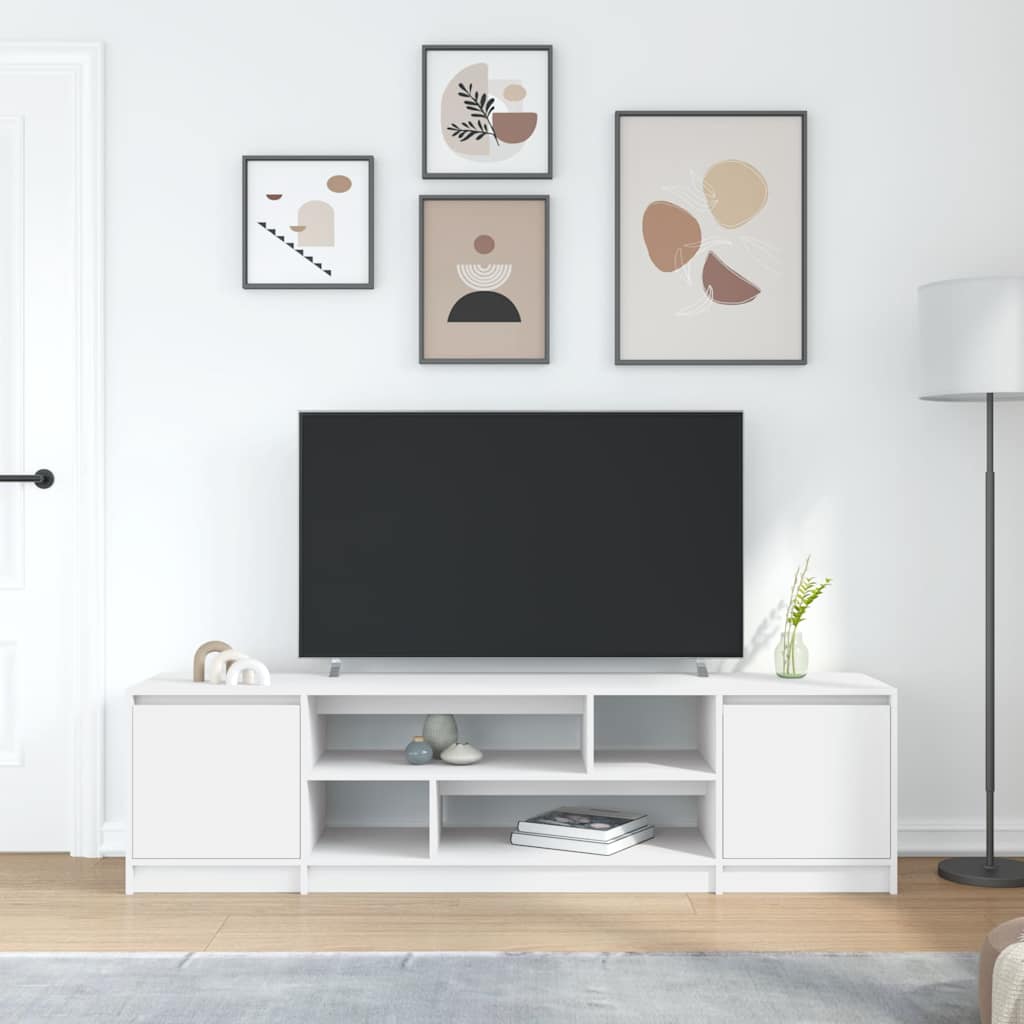 TV spintelė, balta, 188,5x41x50cm, inžinerinė mediena