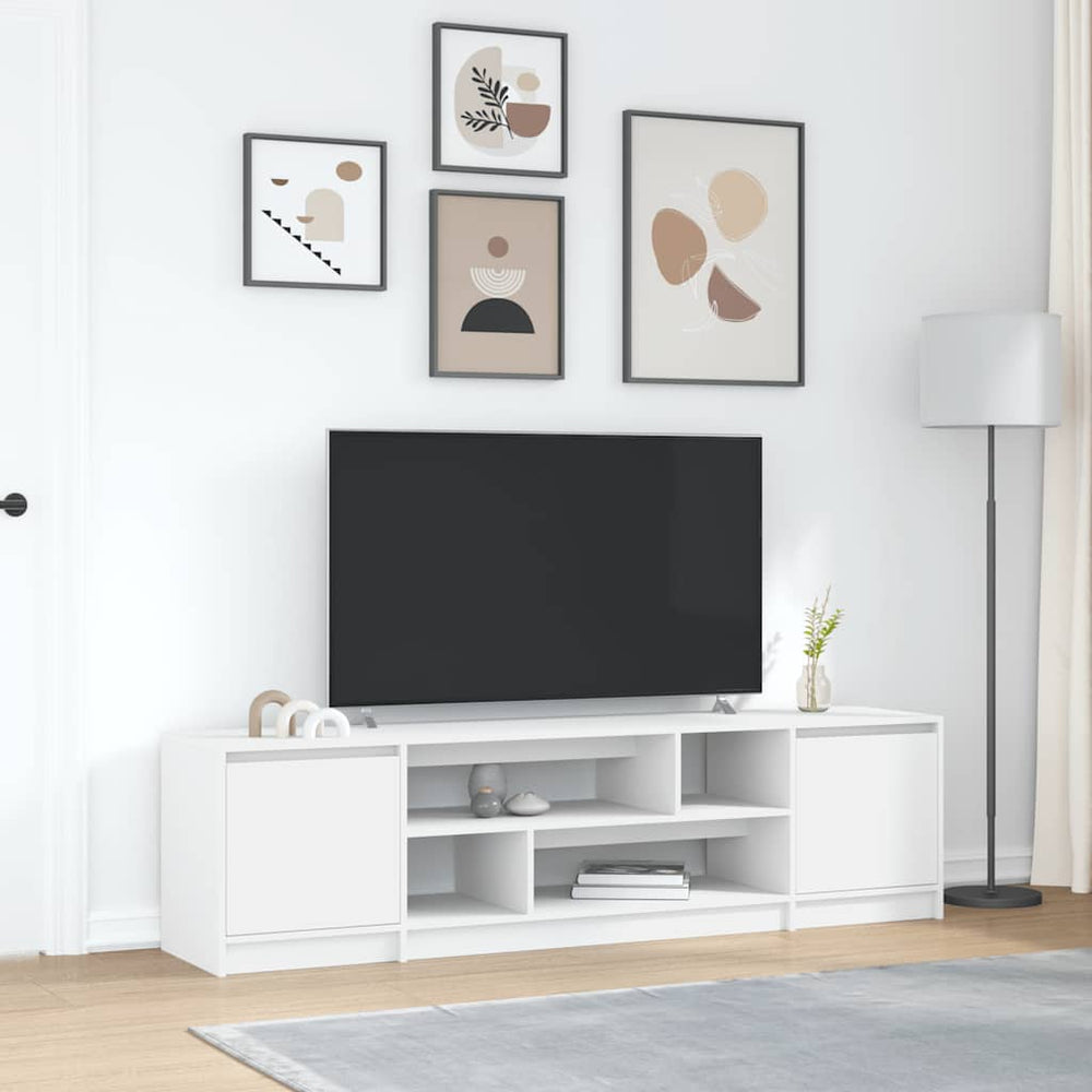 TV spintelė, balta, 188,5x41x50cm, inžinerinė mediena