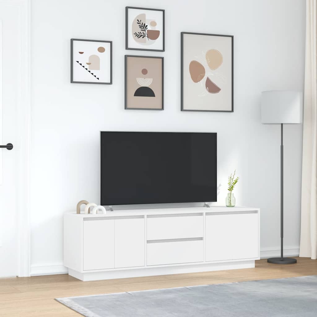 TV skapītis ar LED apgaismojumu, balts, 160,5x41x50 cm