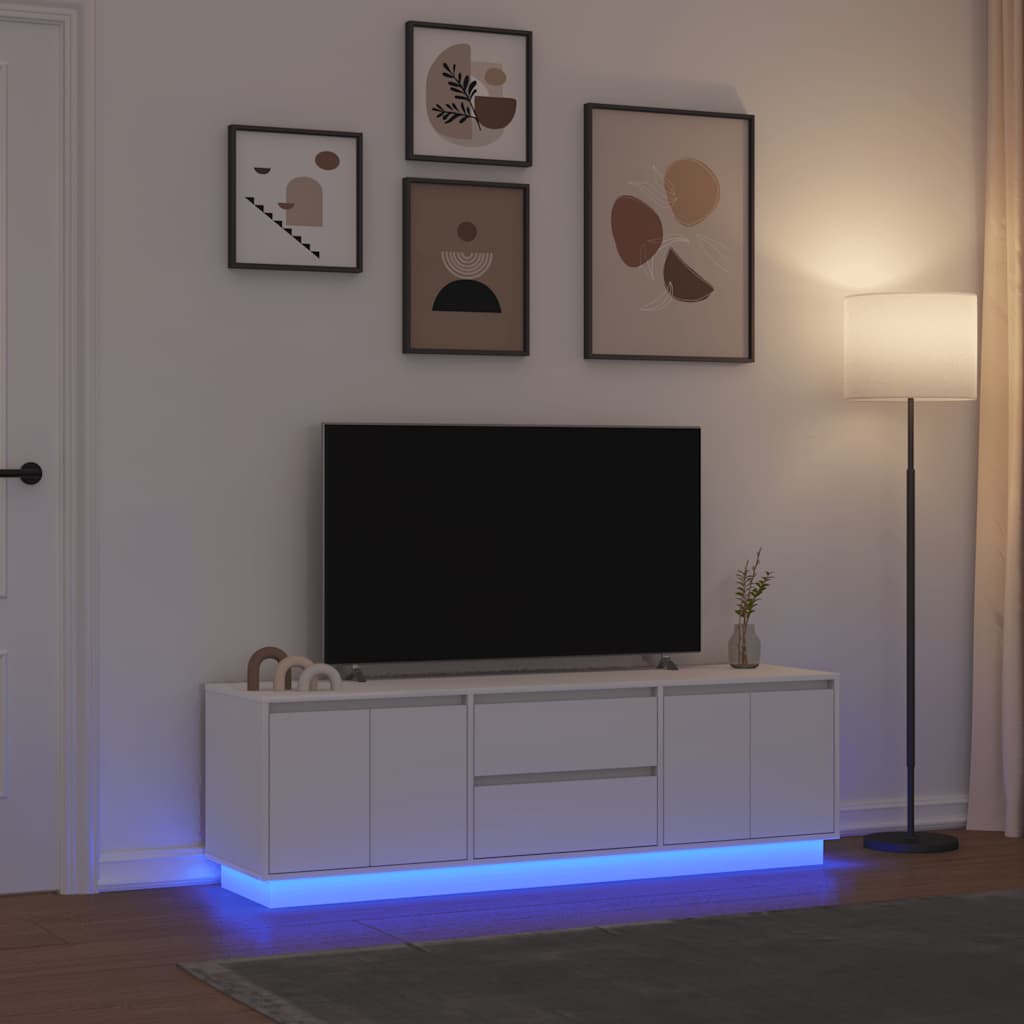 TV skapītis ar LED apgaismojumu, balts, 160,5x41x50 cm