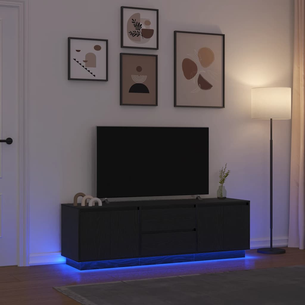 TV Cabinet with LED Lights, Black, 160.5x41x50 cm