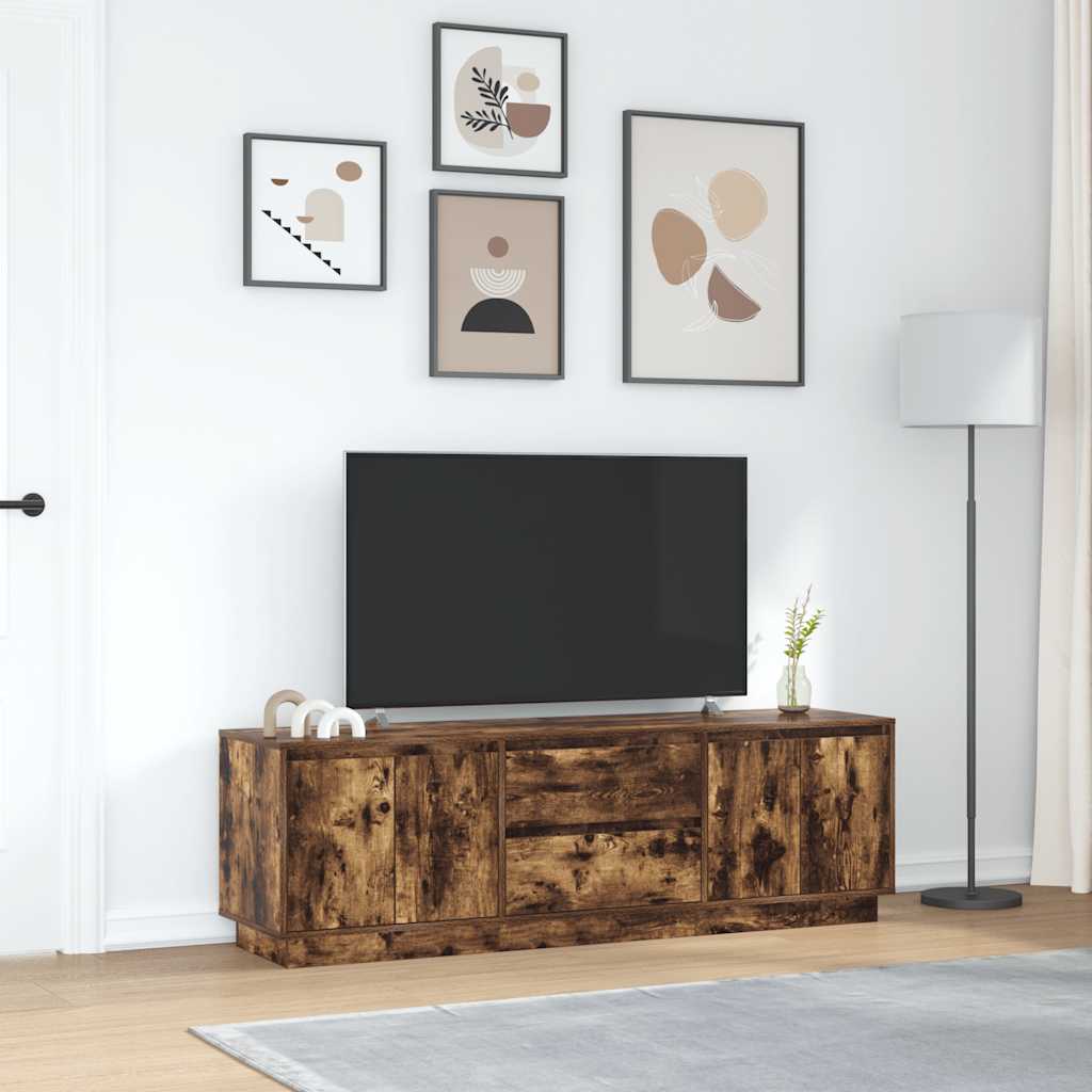 TV cabinet with LED lights, smoke oak, 160.5x41x50 cm