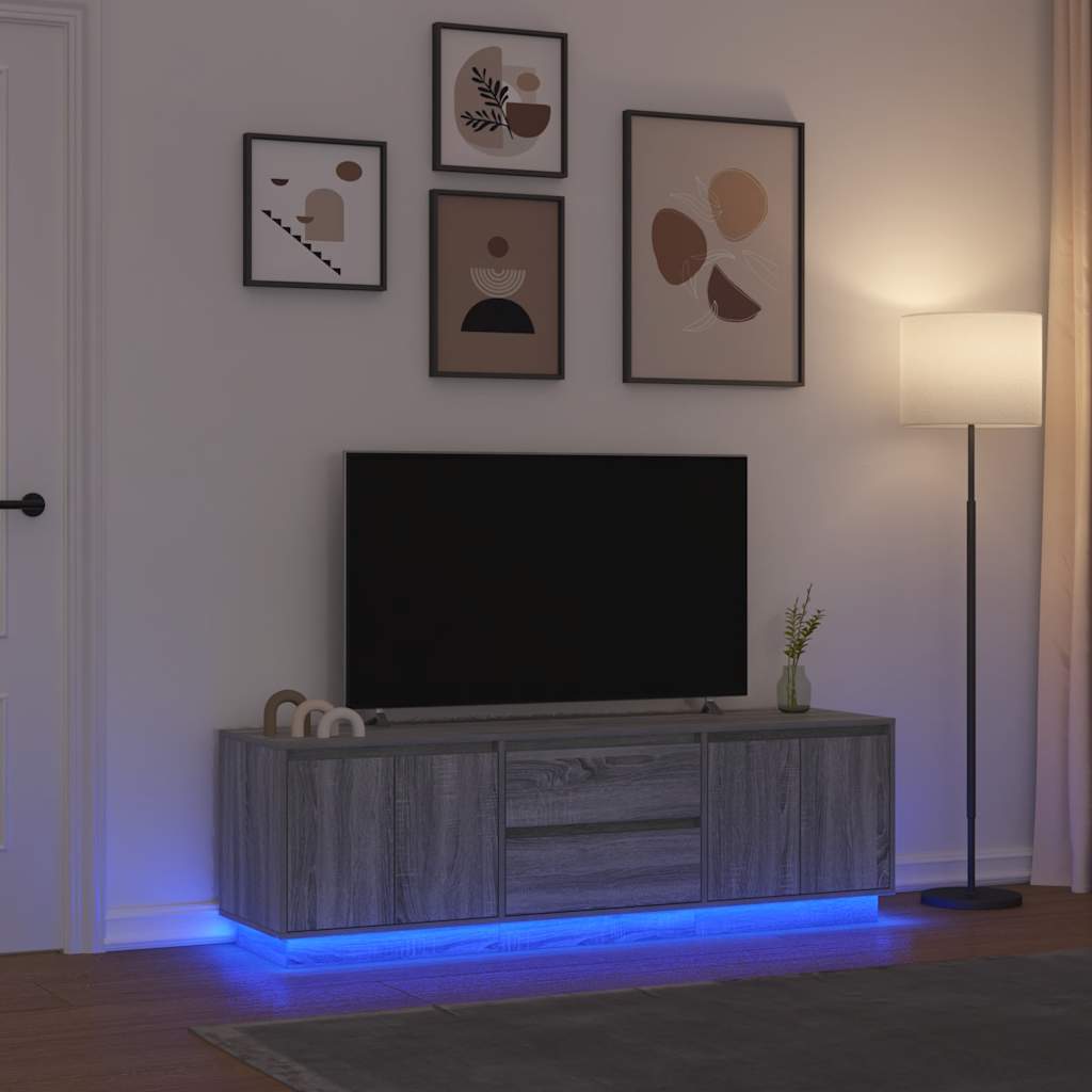 TV skapītis ar LED apgaismojumu, pelēks ozols, 160,5x41x50 cm