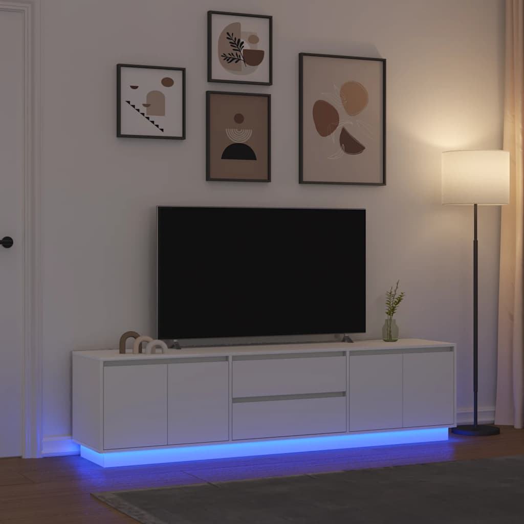 TV skapītis ar LED apgaismojumu, balts, 193,5x41x50 cm