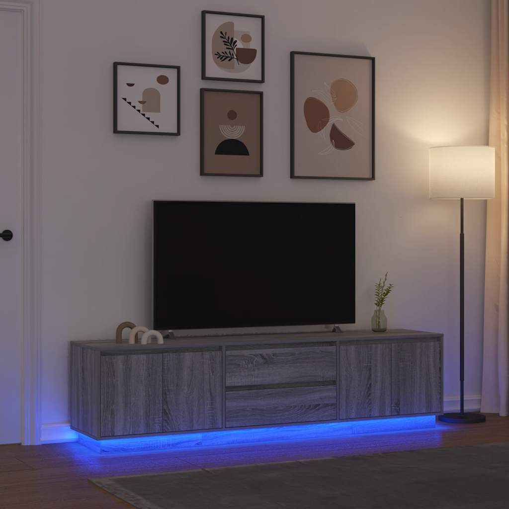 Televizoriaus spintelė su LED, pilka ąžuolo, 193,5x41x50 cm
