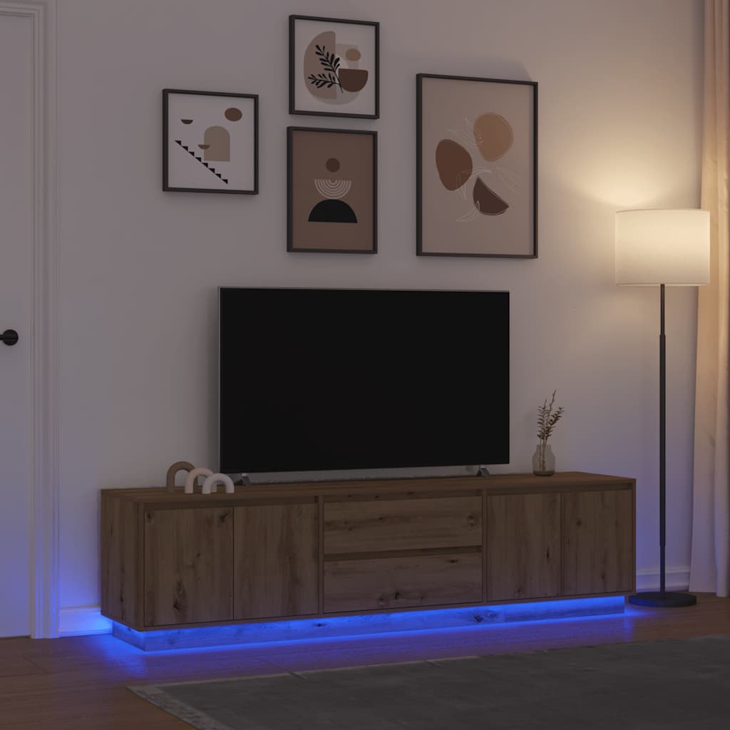 Televizora skapītis ar LED, artisāna ozols, 193,5x41x50 cm