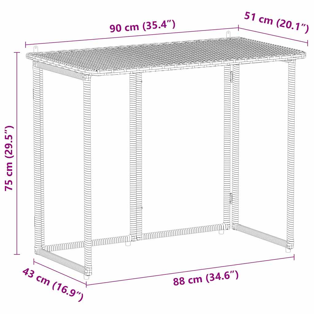 Sulankstomas sodo stalas, juodas, 90x51x75 cm, poliratanas