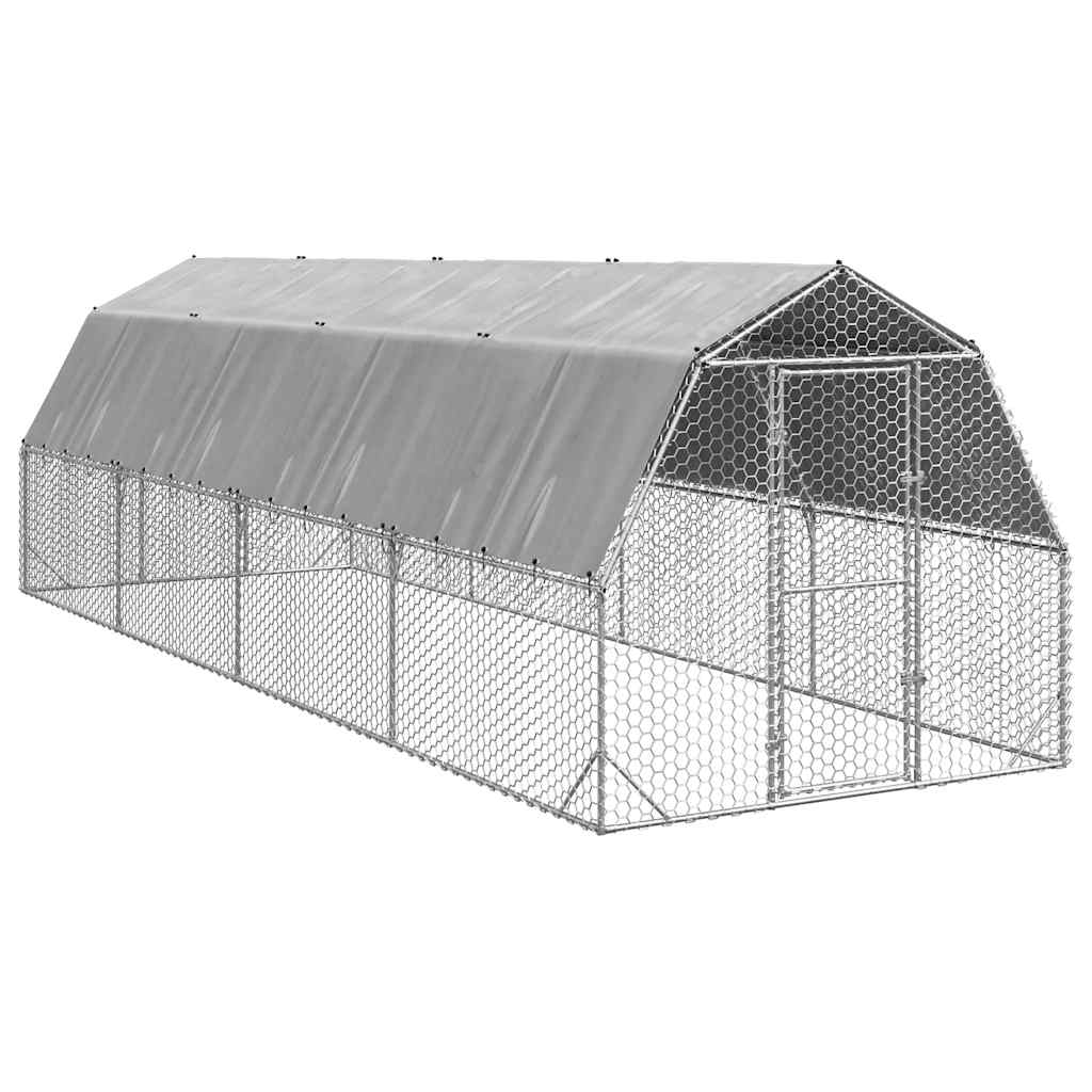 Chicken Run with Roof 2.5x8x2.25m Galvanised Steel