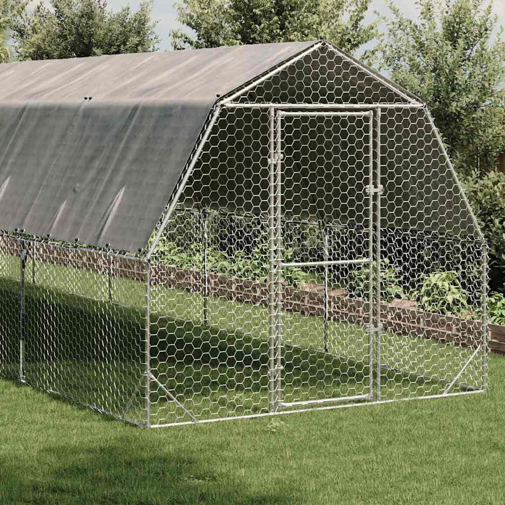 Chicken Run with Roof 2.5x8x2.25m Galvanised Steel