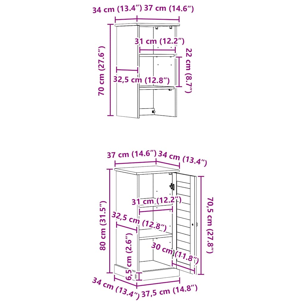 Vonios baldų rinkinys 2 pcs Ruda ir balta 37 x 34 x 150 cm