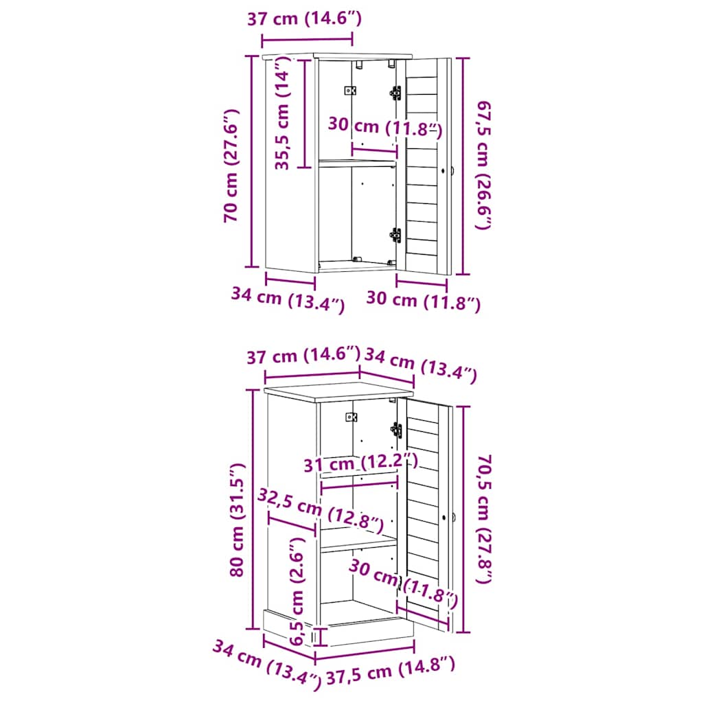 Vonios baldų rinkinys 2 pcs Ruda ir Medaus ruda 37 x 34 x 80 cm