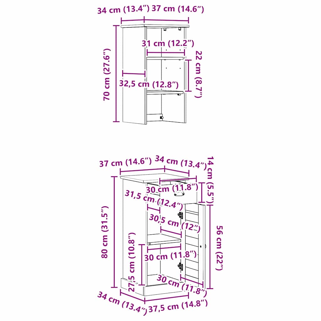 Vonios baldų rinkinys 2 pcs Ruda ir balta 37 x 34 x 150 cm