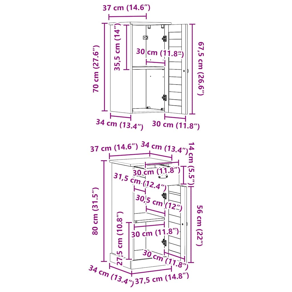 Vonios baldų rinkinys 2 pcs Ruda ir balta 37 x 34 x 80 cm