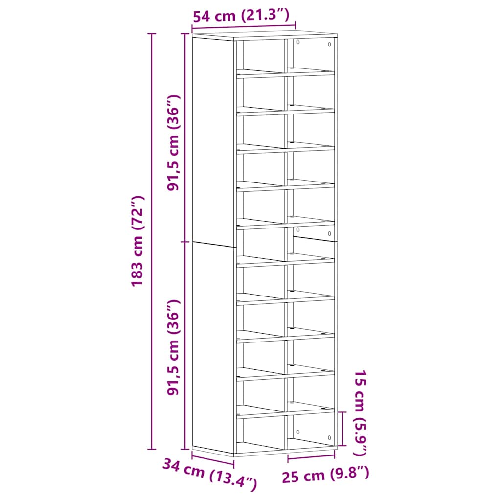 Shoe cabinet Old Wood 54x34x183 cm Engineered Wood