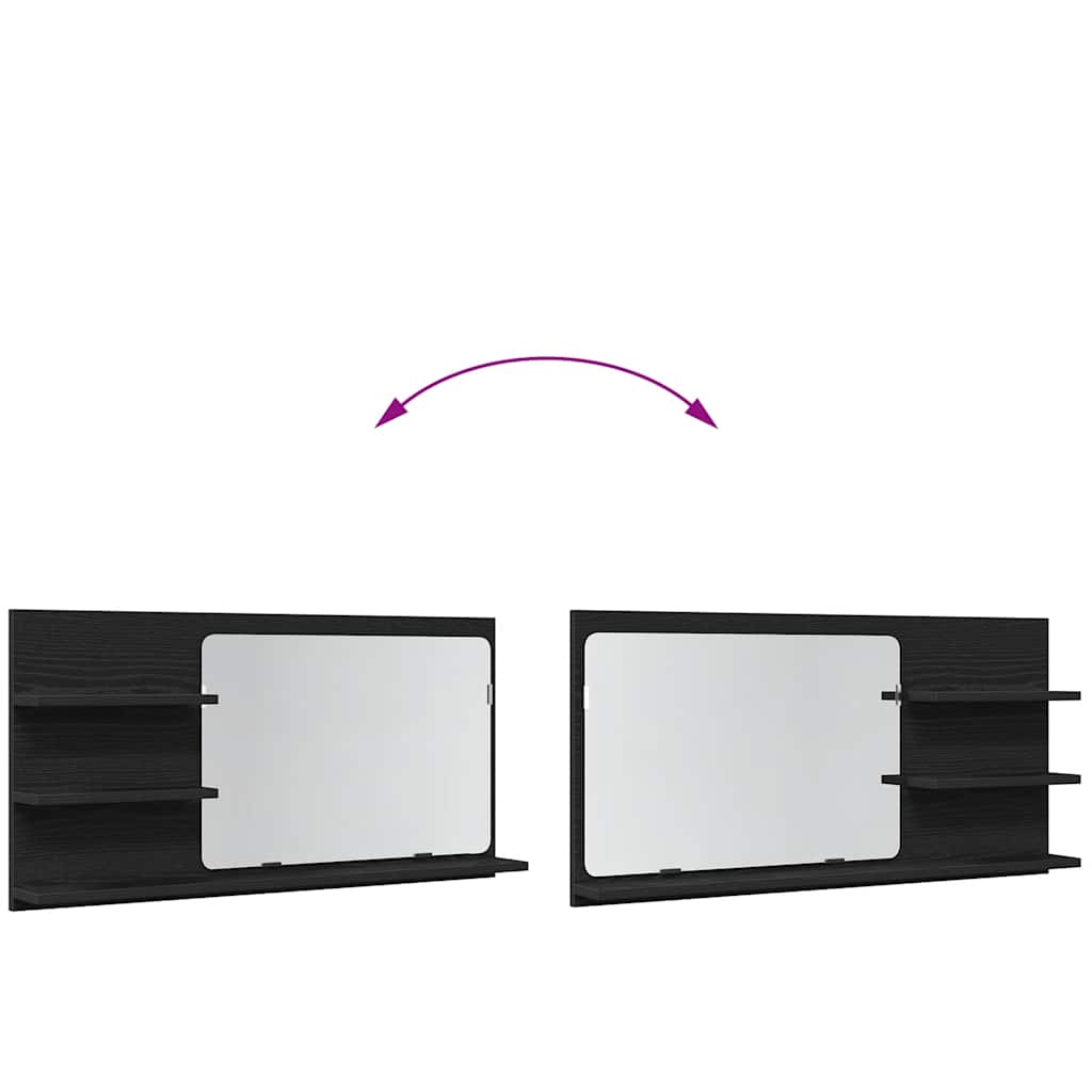 Vonios spintelė su veidrodžiu, juodo ąžuolo spalvos, 90x11x45 cm, inžinerinė mediena