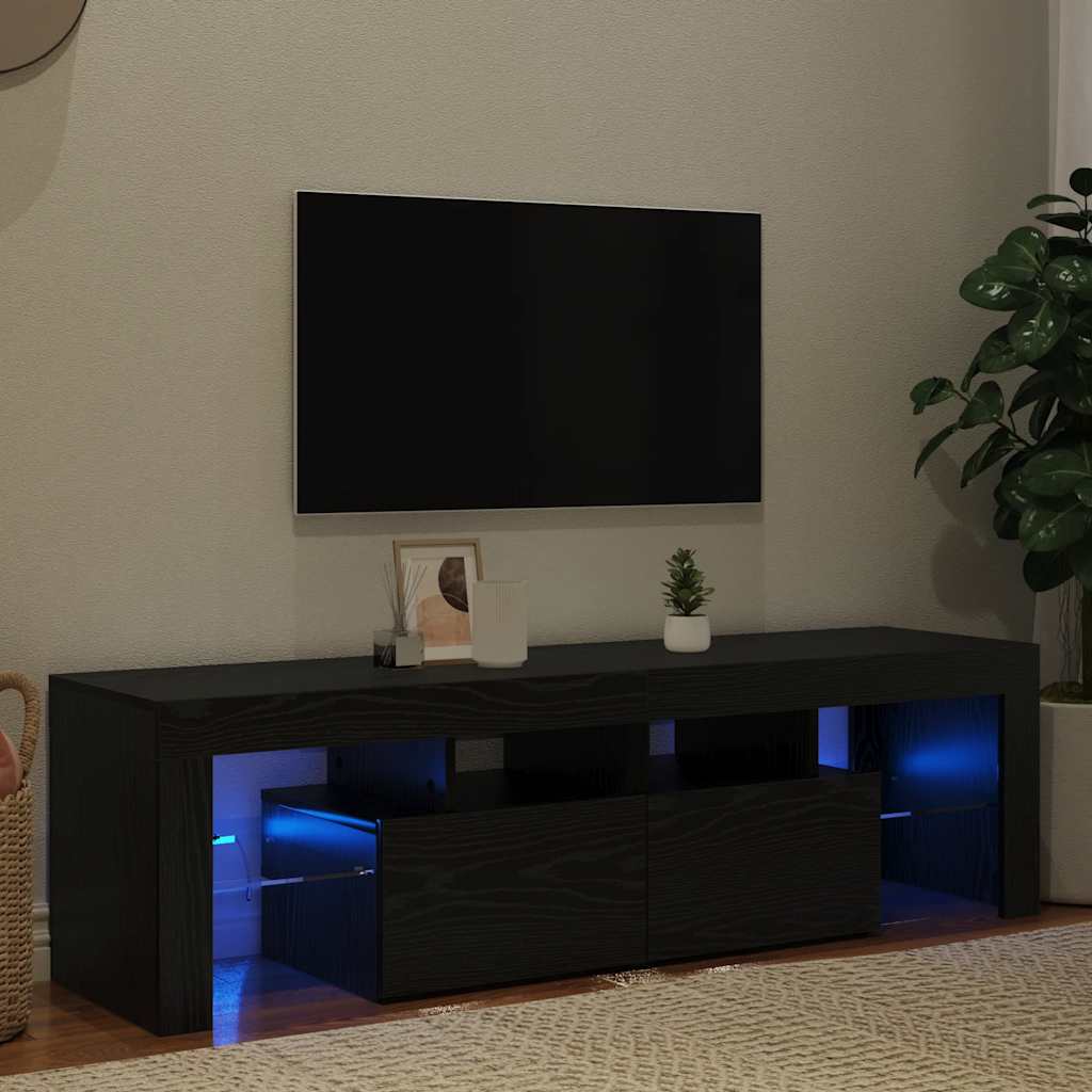 TV spintelė su LED lemputėmis, juodo ąžuolo spalvos, 140x36,5x40cm, inžinerinė mediena