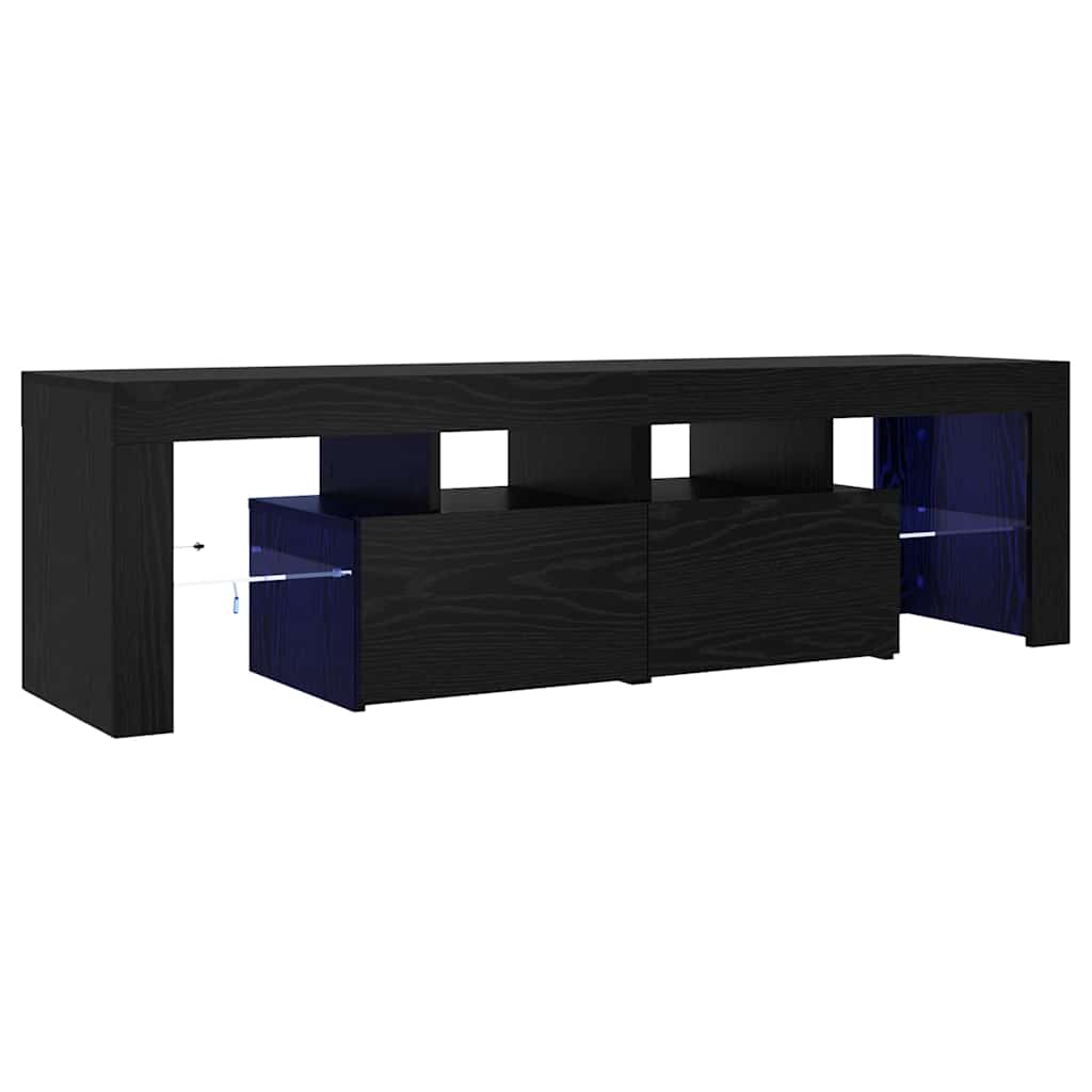 TV spintelė su LED lemputėmis, juodo ąžuolo spalvos, 140x36,5x40cm, inžinerinė mediena