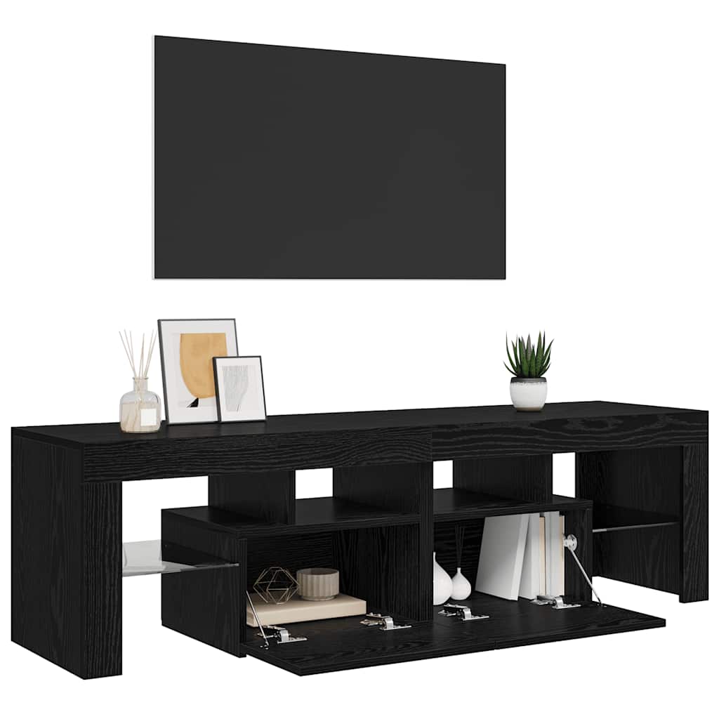TV spintelė su LED lemputėmis, juodo ąžuolo spalvos, 140x36,5x40cm, inžinerinė mediena