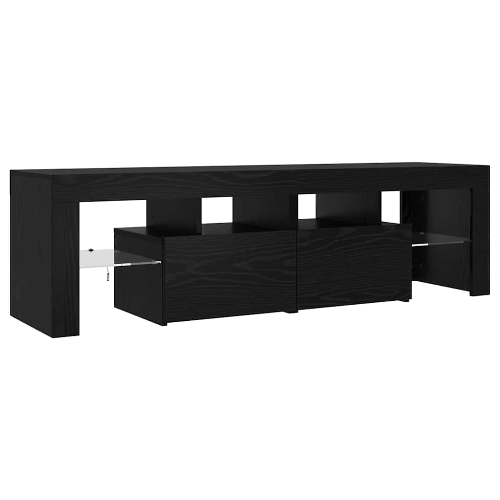 TV spintelė su LED lemputėmis, juodo ąžuolo spalvos, 140x36,5x40cm, inžinerinė mediena
