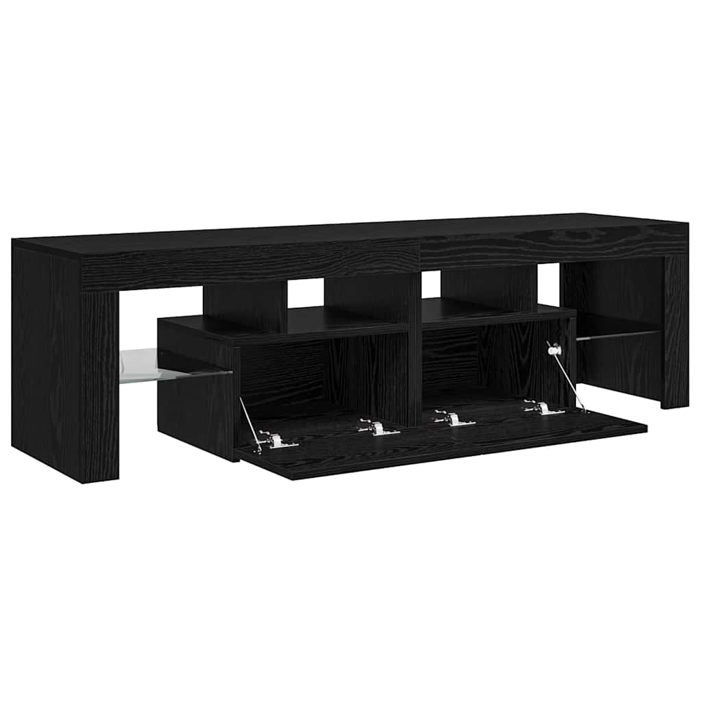 TV spintelė su LED lemputėmis, juodo ąžuolo spalvos, 140x36,5x40cm, inžinerinė mediena