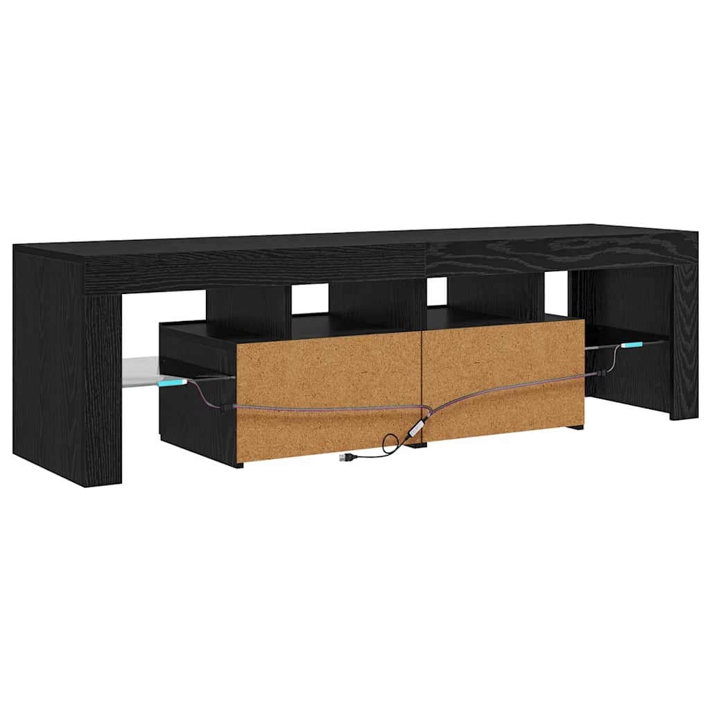 TV spintelė su LED lemputėmis, juodo ąžuolo spalvos, 140x36,5x40cm, inžinerinė mediena