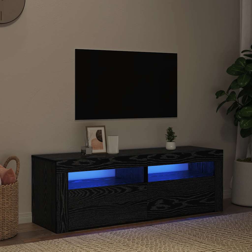 TV spintelė su LED lemputėmis, juodo ąžuolo spalvos, 120x35x40cm, inžinerinė mediena