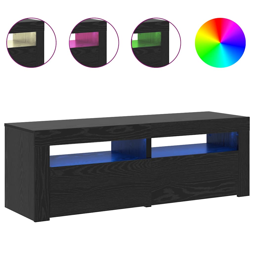 TV spintelė su LED lemputėmis, juodo ąžuolo spalvos, 120x35x40cm, inžinerinė mediena