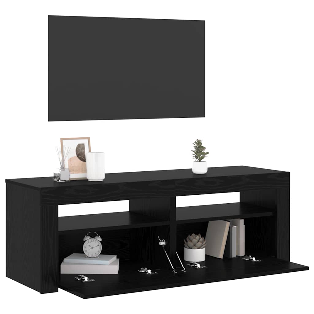 TV spintelė su LED lemputėmis, juodo ąžuolo spalvos, 120x35x40cm, inžinerinė mediena