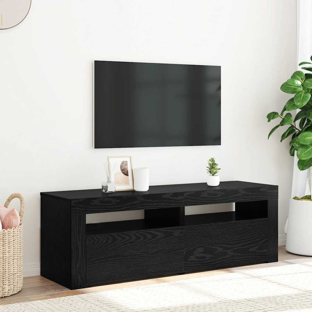 TV spintelė su LED lemputėmis, juodo ąžuolo spalvos, 120x35x40cm, inžinerinė mediena