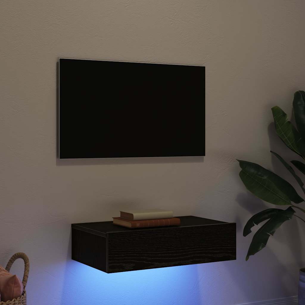 TV cabinet with LED lights, black oak, 60x35x15.5 cm