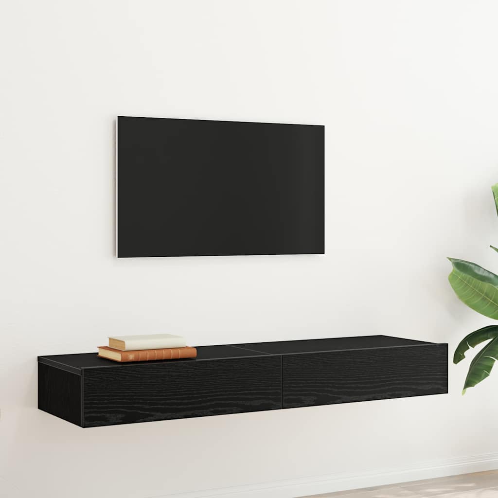 TV spintelės su LED lemputėmis, 2 vnt., juodo ąžuolo spalvos, 60x35x15,5 cm
