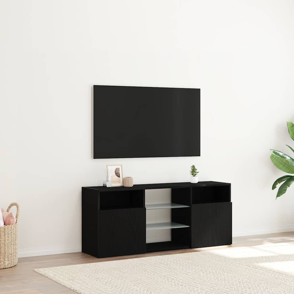 TV spintelė su LED lemputėmis, juodo ąžuolo spalvos, 120x30x50cm, inžinerinė mediena