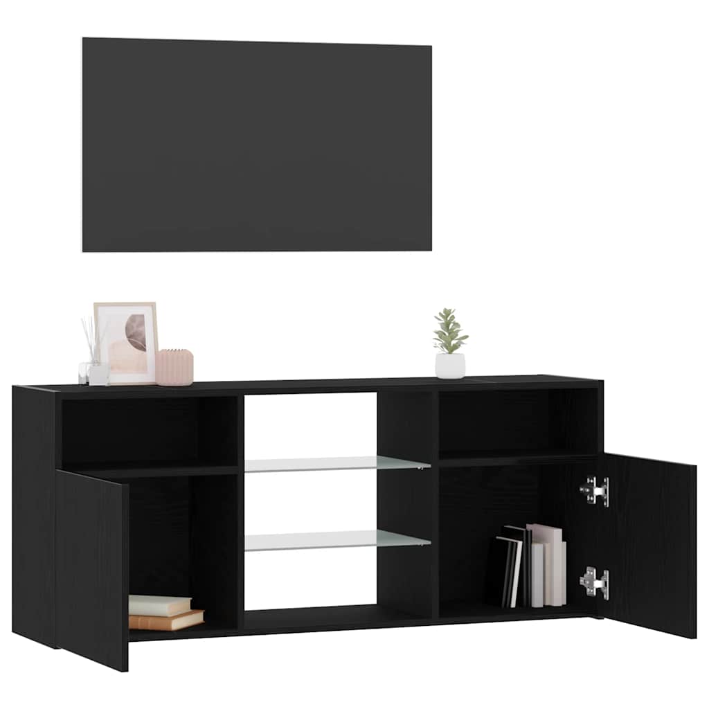 TV spintelė su LED lemputėmis, juodo ąžuolo spalvos, 120x30x50cm, inžinerinė mediena