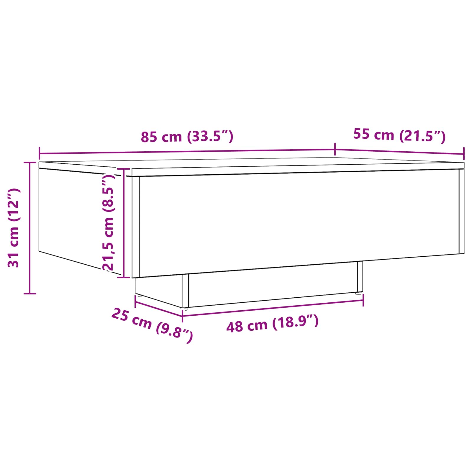 Coffee table Black oak 85 x 55 x 31 cm