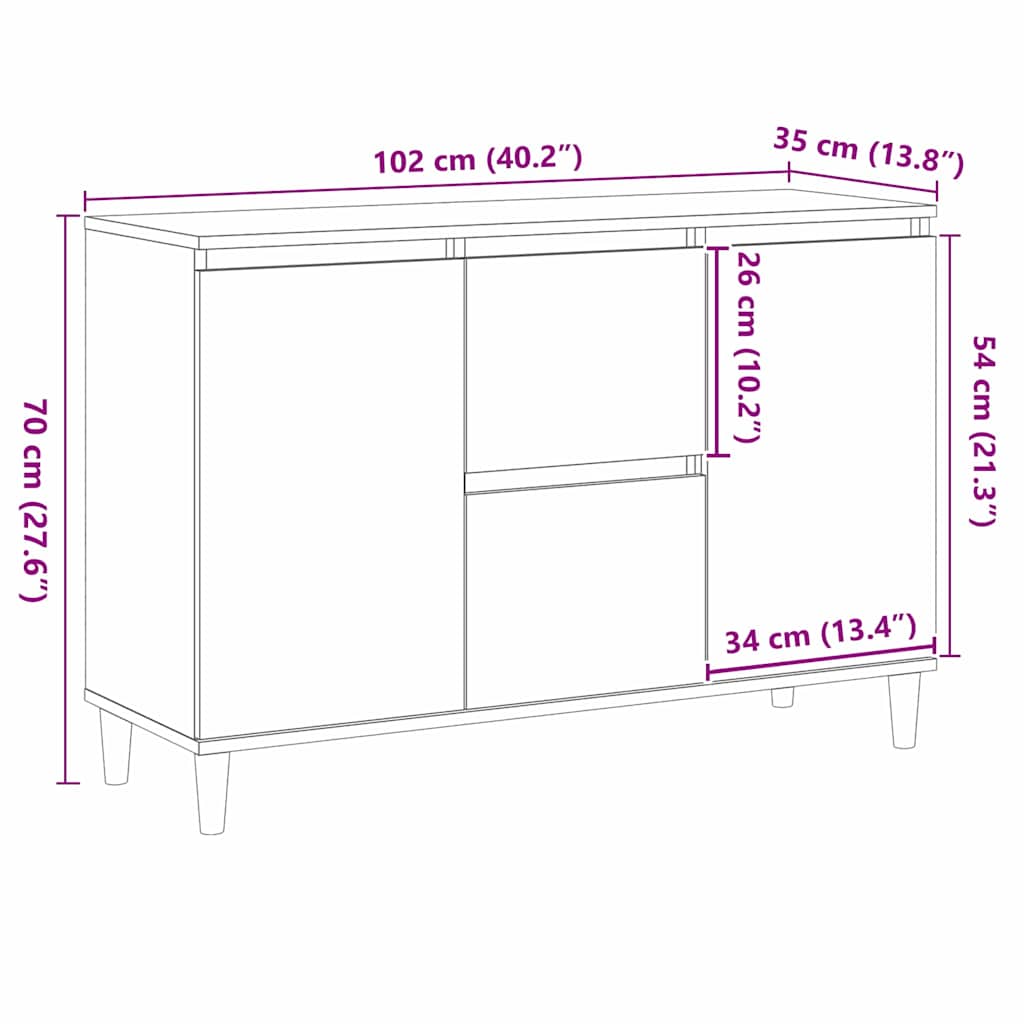 Sideboard with drawers Black 102 x 35 x 60 cm Engineered wood