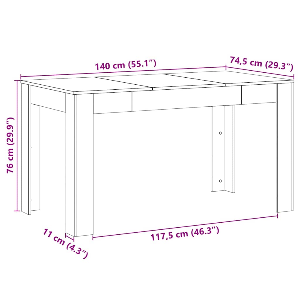 Valgomojo stalas juoda ąžuolo 140 x 74.5 x 76 cm