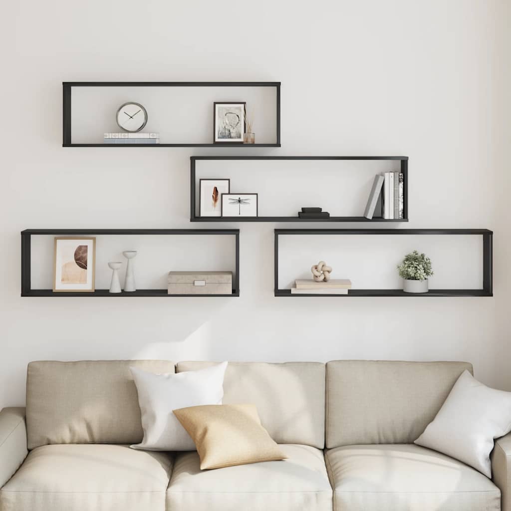 Wall Cube plaukti 4 gab. Melns ozols 100x15x30 cm