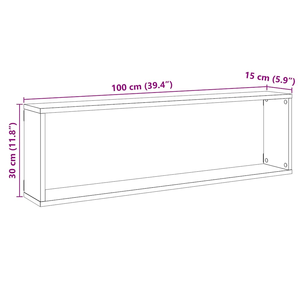Wall Cube plaukti 4 gab. Melns ozols 100x15x30 cm