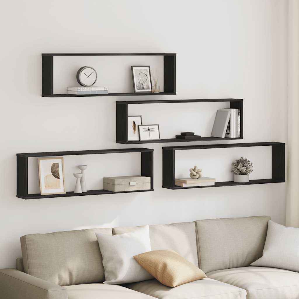 Wall Cube plaukti 4 gab. Melns ozols 100x15x30 cm
