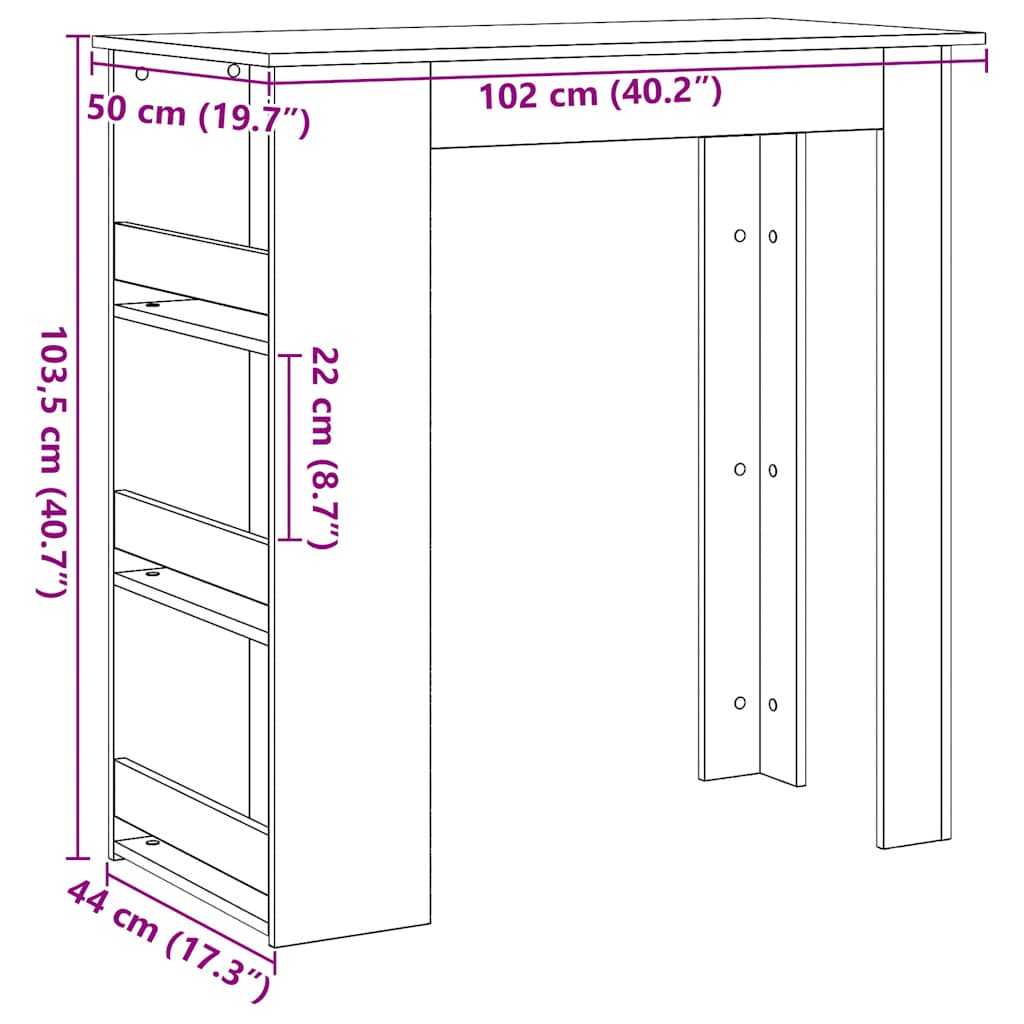 Bar table with shelf, black oak, 102x50x103.5cm, wood